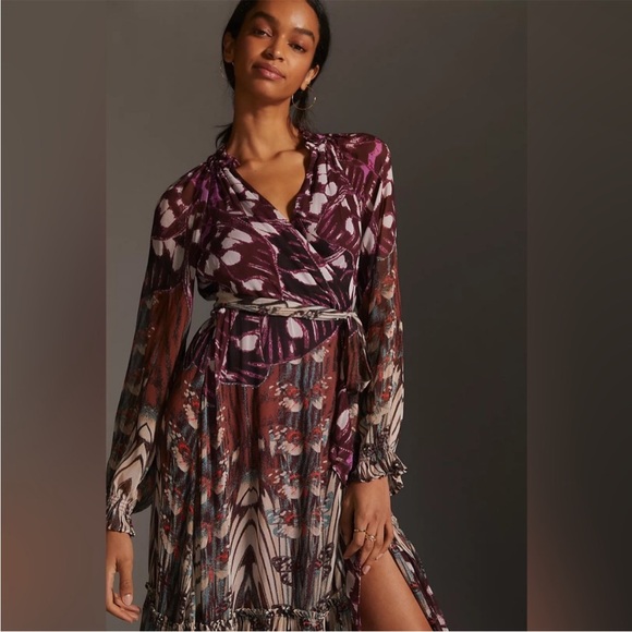 Anthropologie Long-Sleeve Wrap Midi Dress - Picture 4 of 4